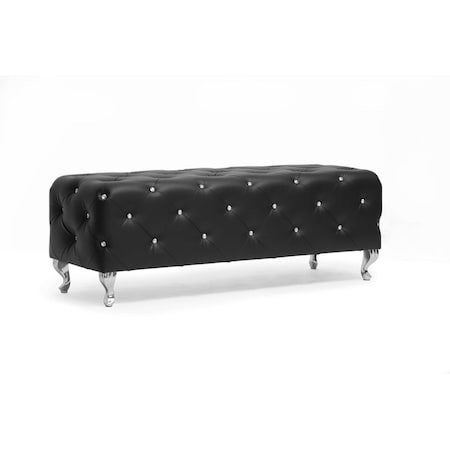 Baxton Studio Stella Crystal Tufted Black Leather Modern Bench 89-4374